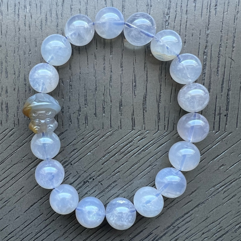 Blue rose quartz with mushroom agate accent bracelet